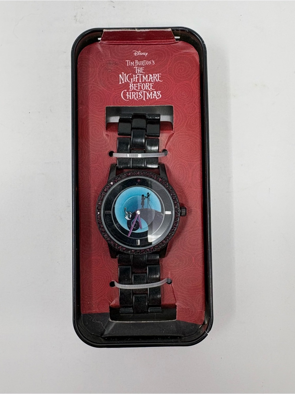 Disney Black Metal The Nightmare Before Christmas Wristwatch with Blue Dial Art